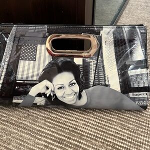 Black Grey & White Michelle Obama Picture Clutch